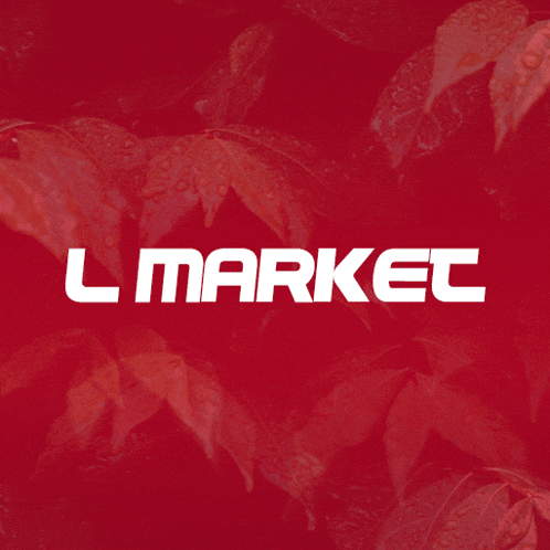 a red background with a white l market logo