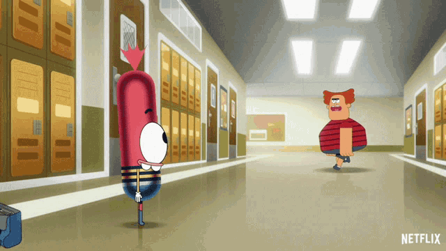 a cartoon character in a hallway with netflix written on the bottom right