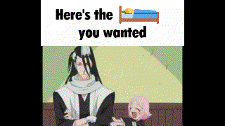 a cartoon of a man and a little girl standing next to each other with a bed in the background .