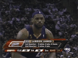 a basketball player named lebron james stands in front of a crowd during a game