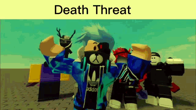 a group of roblox characters with the words death threat on the top