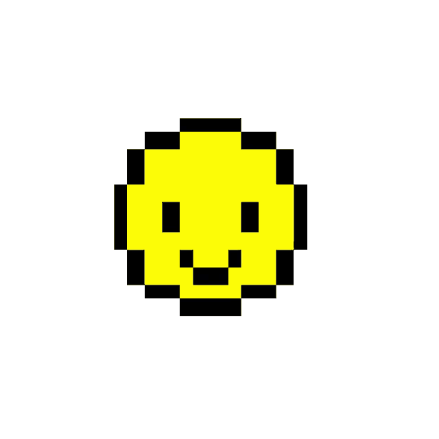 two pixel art smiley faces with different expressions on a white background .