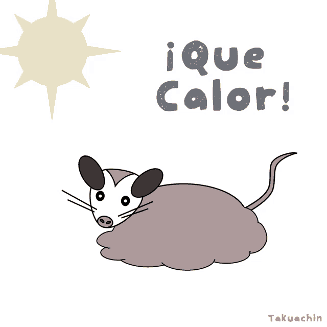 a cartoon of an opossum laying on a cloud with the words " que calor " written below it