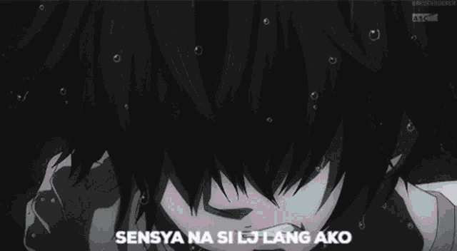 a black and white drawing of a person with the words `` sensya na si lj lang ako '' written on it .