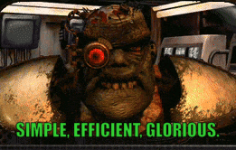a picture of a monster with the words simple efficient glorious on the bottom