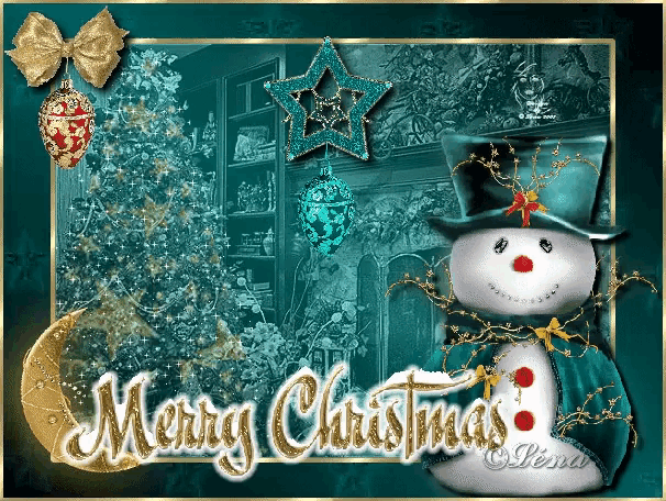a merry christmas greeting card with a snowman
