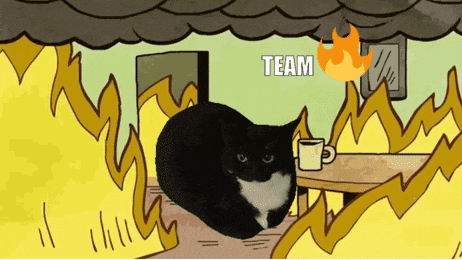 a cartoon of a cat in a fire with the word team above