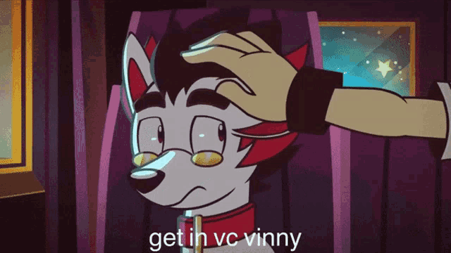 a cartoon drawing of a dog with the words getin vc vinny written below it