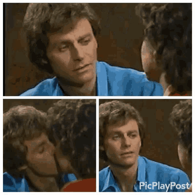 a man and a woman are kissing in a collage of four pictures .