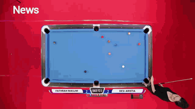 a pool table with the word news on the bottom