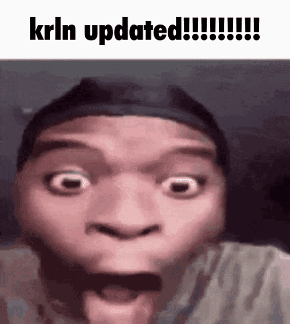 a close up of a person 's face with the words krln updated written below it