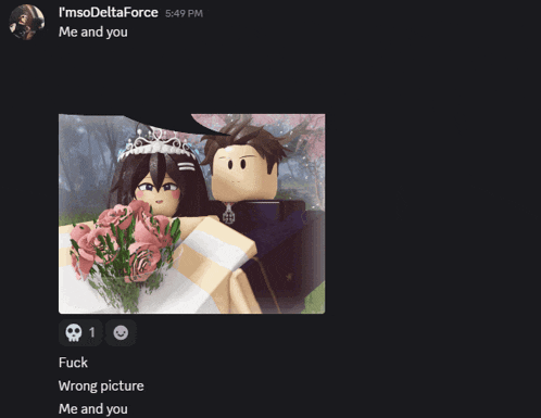 a picture of a bride and groom with the words i 'm so delta force me and you at the top