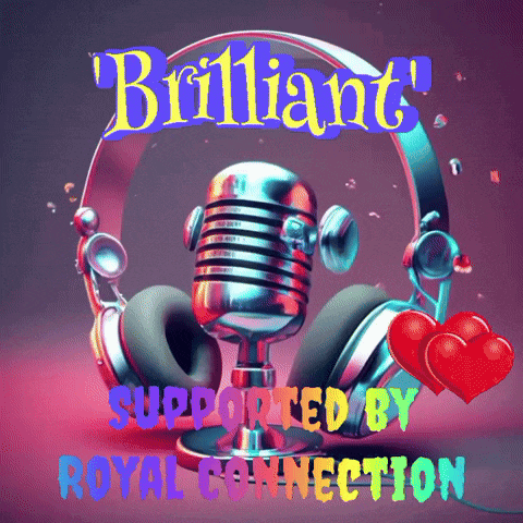 a picture of a microphone and headphones with the words " brilliant " supported by royal connection