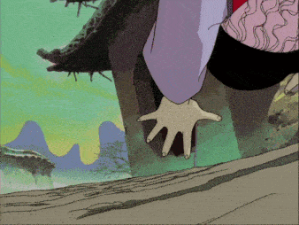 a cartoon of a person 's hand reaching out towards something