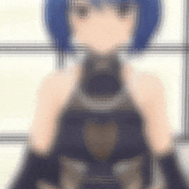 a blurry picture of a anime girl with blue hair