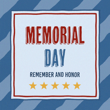 a poster for memorial day with a blue striped background