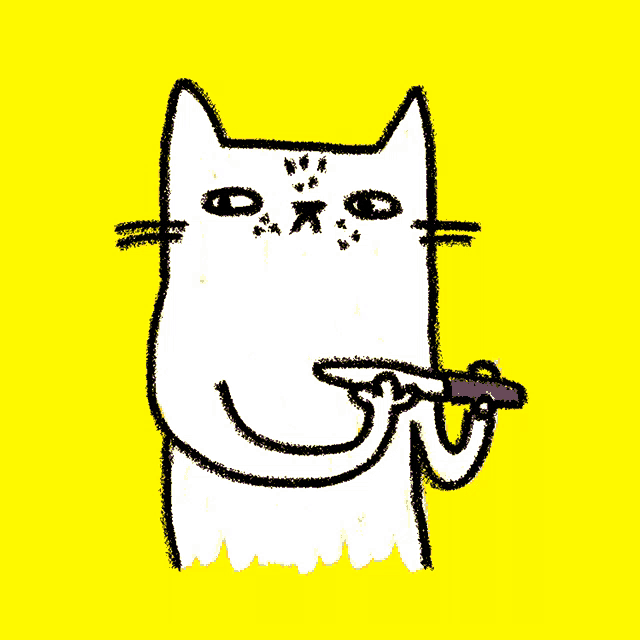a cartoon cat is holding a pink object in its mouth
