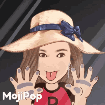 a cartoon of a girl wearing a straw hat and a red shirt with the letter d on it