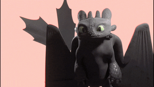 a toothless from how to train your dragon is standing on a pink background