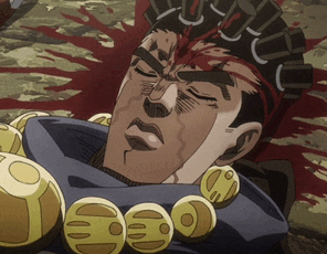 a cartoon of a man with blood on his face