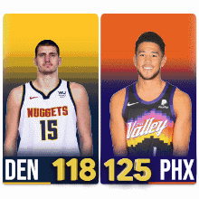 two basketball players one from the nuggets and one from the valley