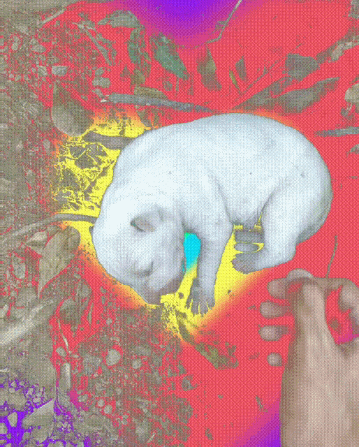 a drawing of a puppy laying on the ground