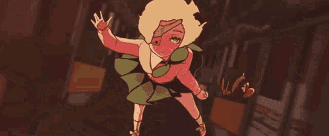 a cartoon girl is flying through the air while holding a butterfly .
