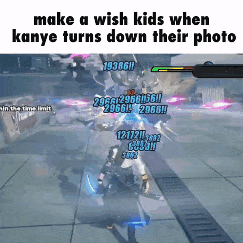 a video game with the words make a wish kids when kanye turns down their photo