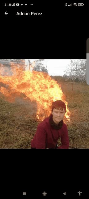 a picture of a person with flames coming out of their head and the name adrian perez at the bottom