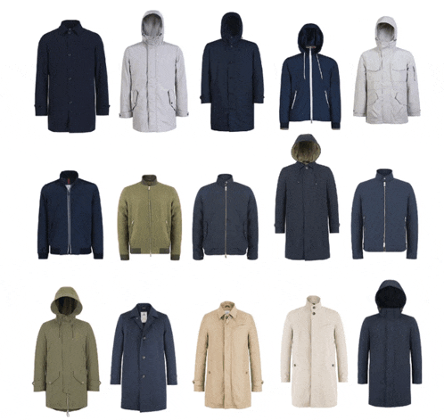 a collection of men 's jackets with hoods on them