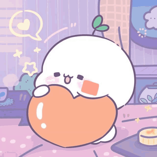 a cartoon drawing of a whale holding a large heart