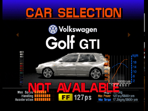 a volkswagen golf gti is shown in a car selection screen
