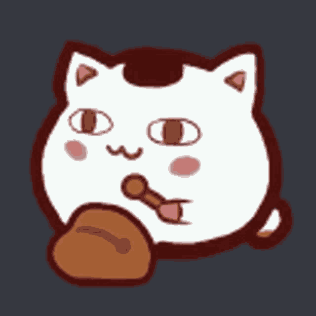 a cartoon cat is holding a spoon in its mouth
