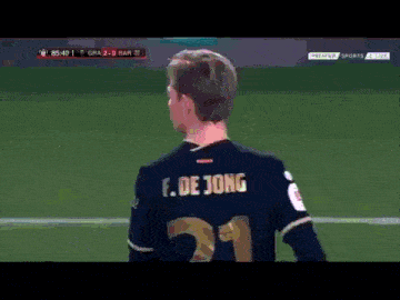 a soccer player named f. de jong stands on the field