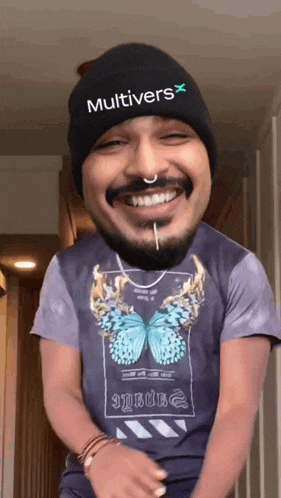a man wearing a beanie that says multivers