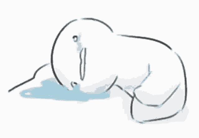 a drawing of a person crying with water coming out of their eyes .