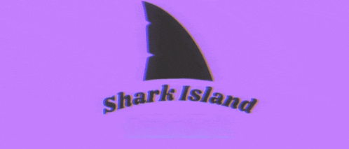 a shark island season 2 logo with a shark on a purple background