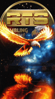 an advertisement for rts gambling game shows an eagle flying through the air