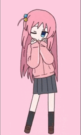 a drawing of a girl with pink hair wearing a pink jacket and a skirt .