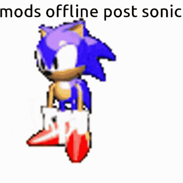 a pixel art of sonic the hedgehog with the words `` mods offline post sonic ''