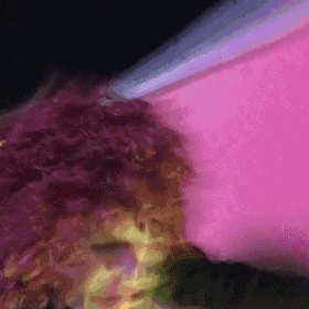 a close up of a person 's head with a pink background .