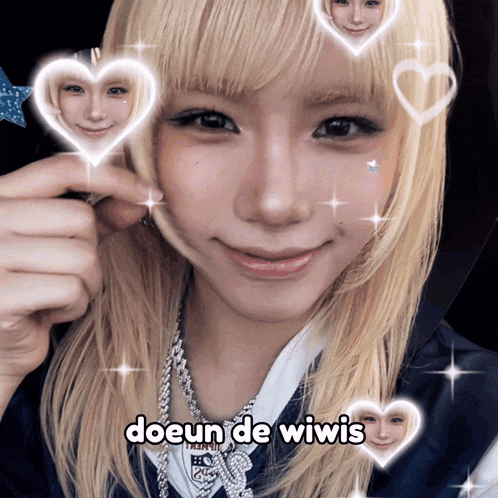 a picture of a girl with the words doeun de wiwis written on it