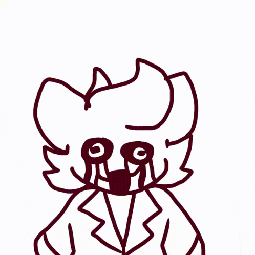 a black and white drawing of a cartoon character with tears coming out of his eyes