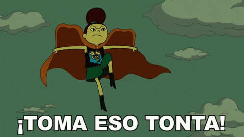 a cartoon character is flying in the air with the words toma eso tonta