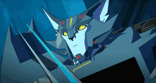 a cartoon drawing of a robot with a sword