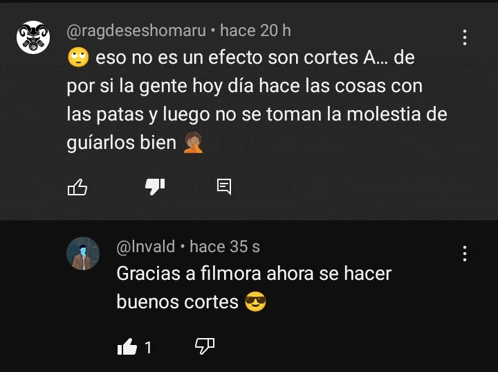 a screenshot of a youtube video that says gracias a filmora ahora se hacer buenos cortes on it