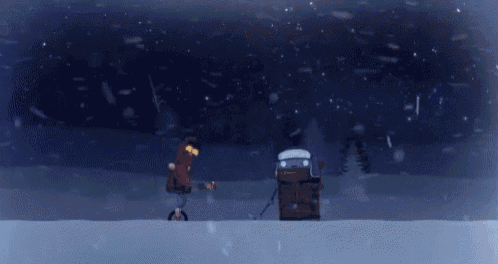 a person is standing in the snow with a fire coming out of it .