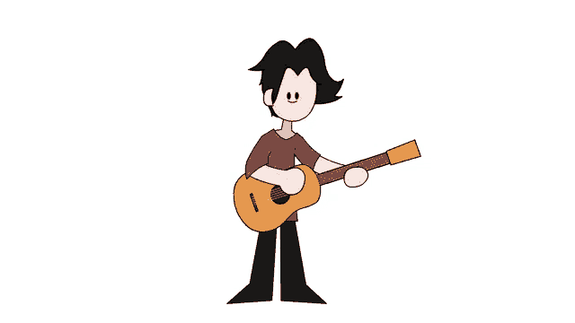a cartoon drawing of a man holding a guitar