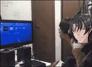 a computer monitor with a blue screen that says 4gifs.com on the bottom