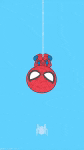a cartoon of a spider man hanging from a spider web .